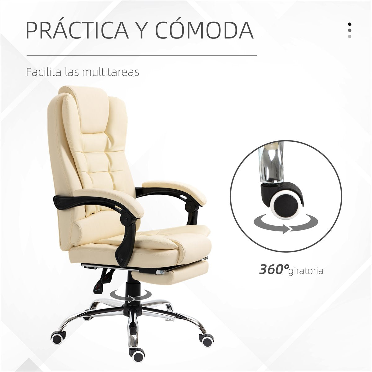 SILLA DE OFICINA ERGONÓMICA MODELO GERENCIAL - 7 VIBROMASAJES -COLOR BLANCO HUESO