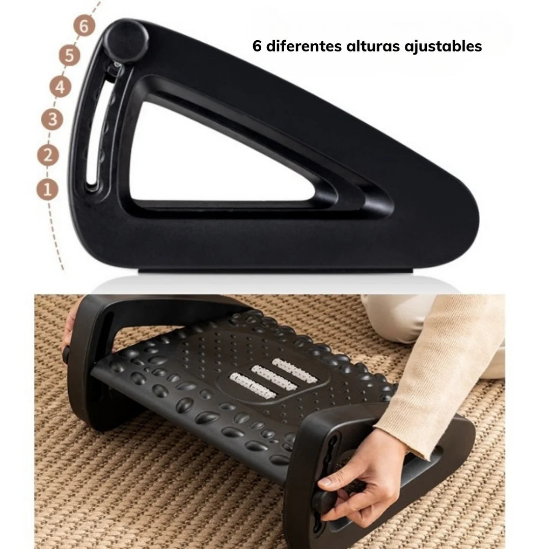 REPOSAPIES ERGONÓMICO EN 6 POSICIONES CON TEXTURA DE MASAJE Y RODILLO - COLOR NEGRO
