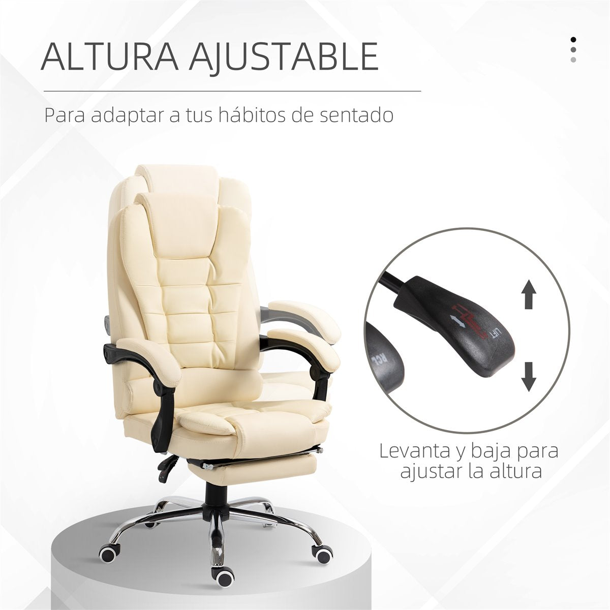 SILLA DE OFICINA ERGONÓMICA MODELO GERENCIAL - 7 VIBROMASAJES -COLOR BLANCO HUESO