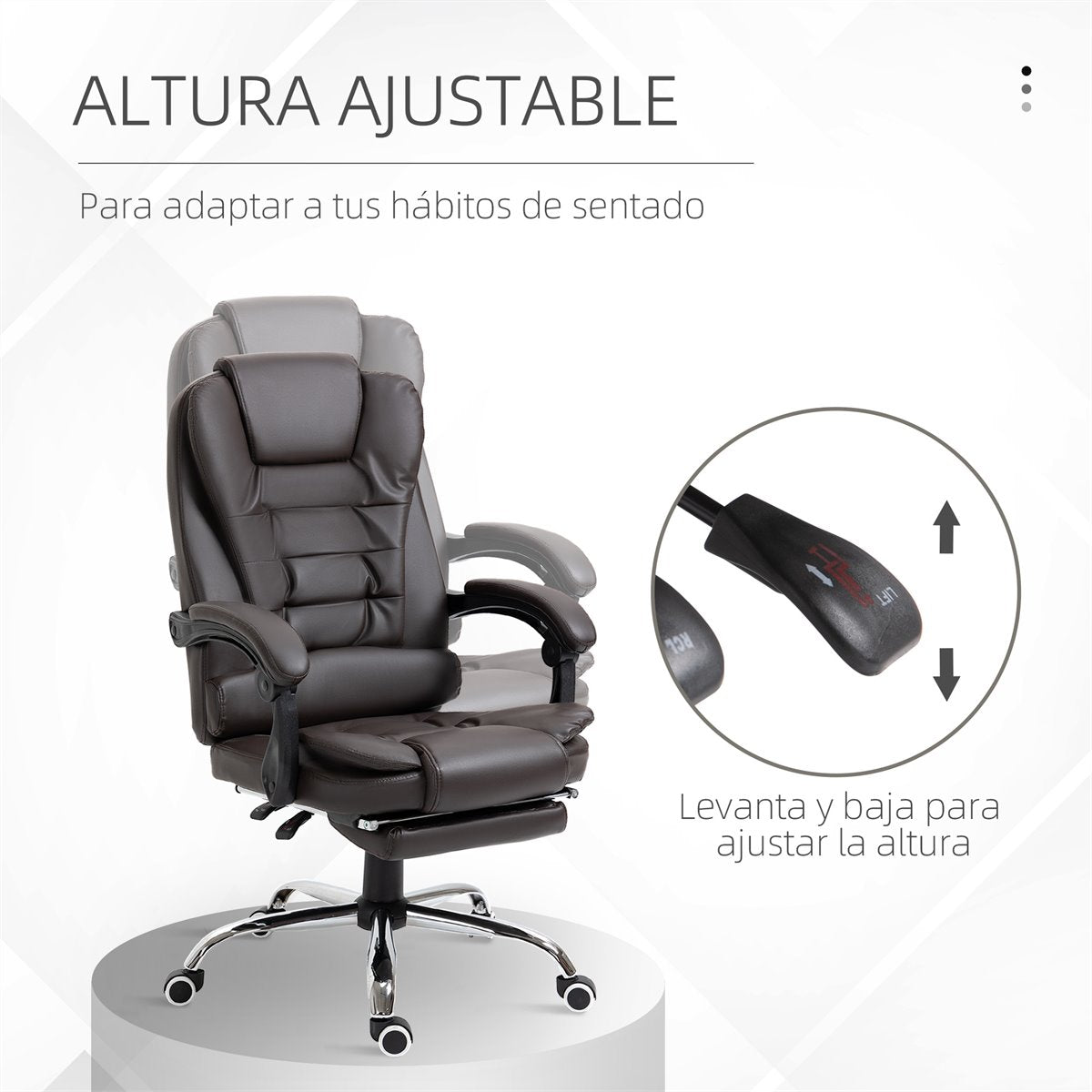 SILLA DE OFICINA ERGONÓMICA MODELO GERENCIAL - 7 VIBROMASAJES -COLOR MARRÓN CAFÉ