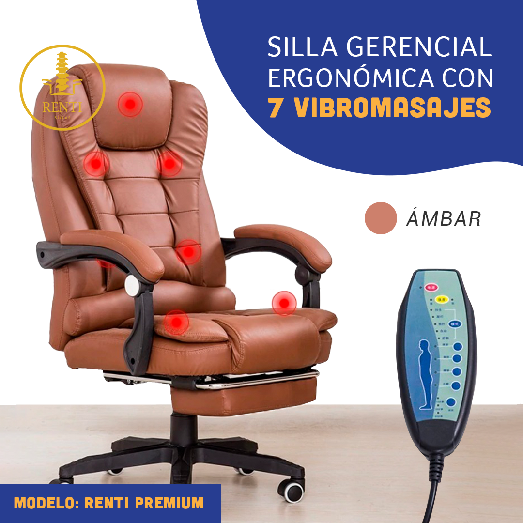 SILLA ERGONÓMICA GERENCIAL PARA OFICINA - 7 VIBROMASAJES -COLOR ÁMBAR