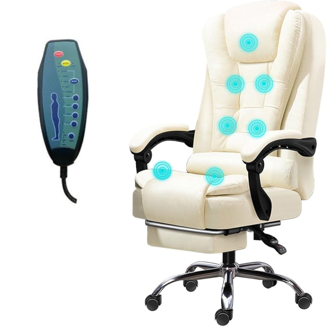 SILLA DE OFICINA ERGONÓMICA MODELO GERENCIAL - 7 VIBROMASAJES -COLOR BLANCO HUESO