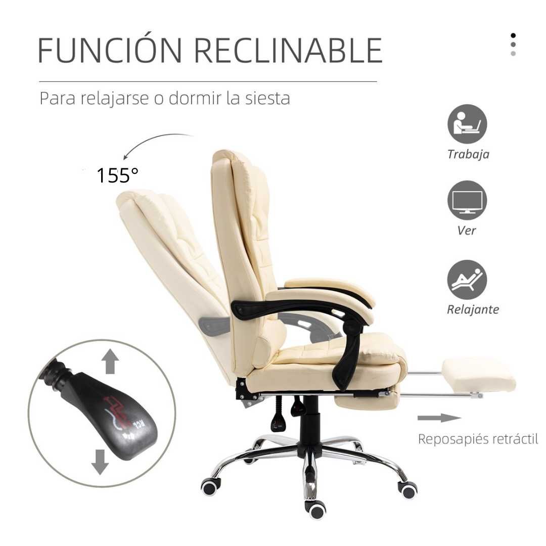 SILLA DE OFICINA ERGONÓMICA MODELO GERENCIAL - 7 VIBROMASAJES -COLOR BLANCO HUESO