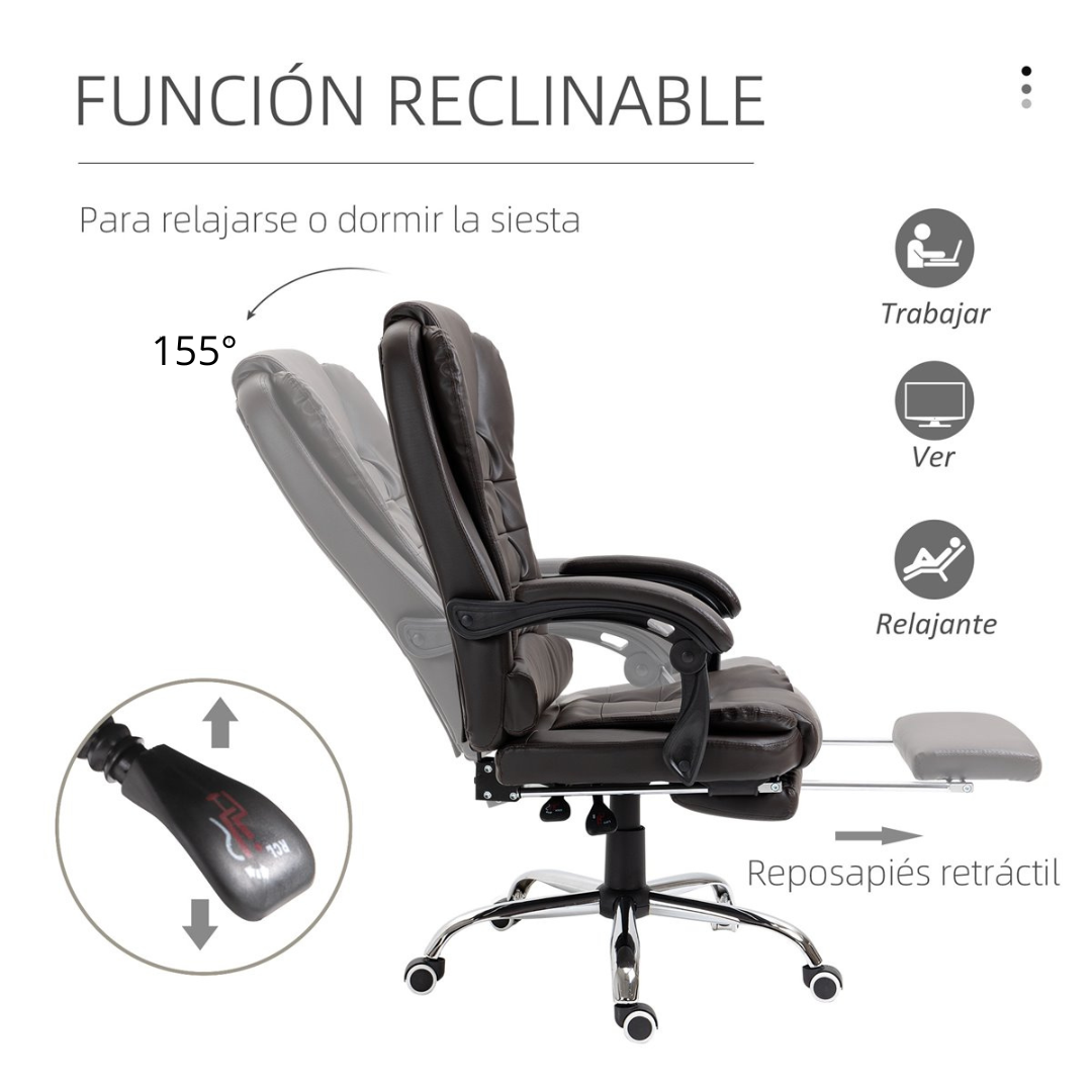SILLA DE OFICINA ERGONÓMICA MODELO GERENCIAL - 7 VIBROMASAJES -COLOR MARRÓN CAFÉ