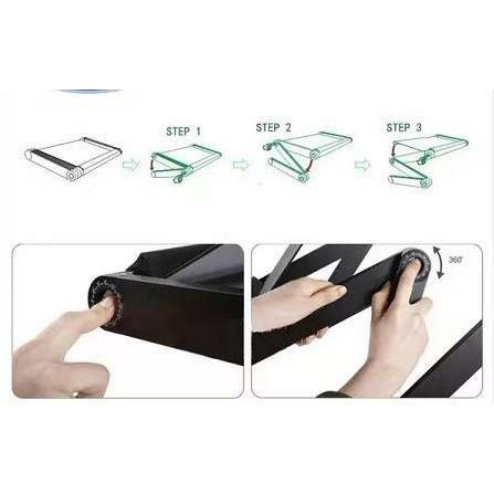 MESA PARA LAPTOP ERGONÓMICA CON COOLER Y BANDEJA PARA MOUSE, ÁNGULOS GRADUABLES.- COLOR NEGRO