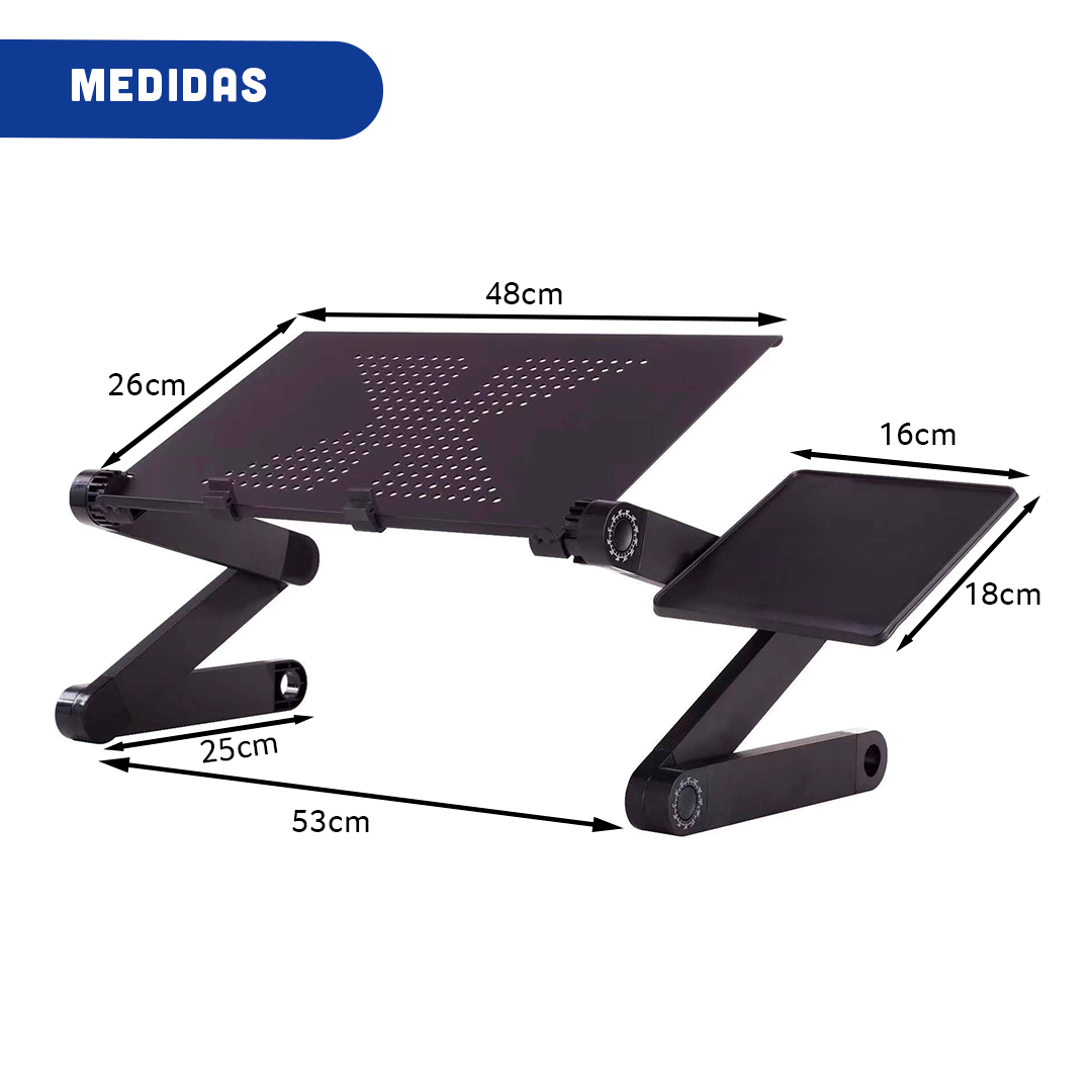 MESA PARA LAPTOP ERGONÓMICA CON COOLER Y BANDEJA PARA MOUSE, ÁNGULOS GRADUABLES.- COLOR NEGRO