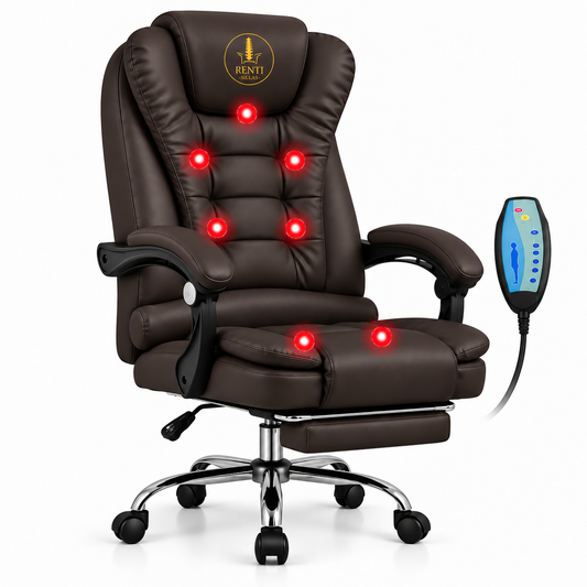 SILLA DE OFICINA ERGONÓMICA MODELO GERENCIAL  - 7 VIBROMASAJES -COLOR MARRÓN CAFÉ