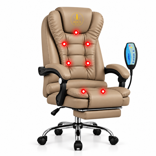 SILLA DE OFICINA ERGONÓMICA MODELO GERENCIAL  - 7 VIBROMASAJES -COLOR CAPUCCINO