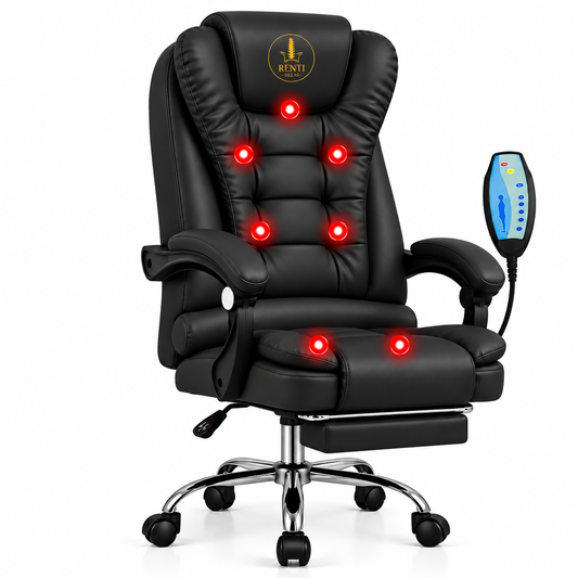 Silla Gerencial Renti Premium – 7 Vibromasajes y Reclinación 155° -COLOR NEGRO