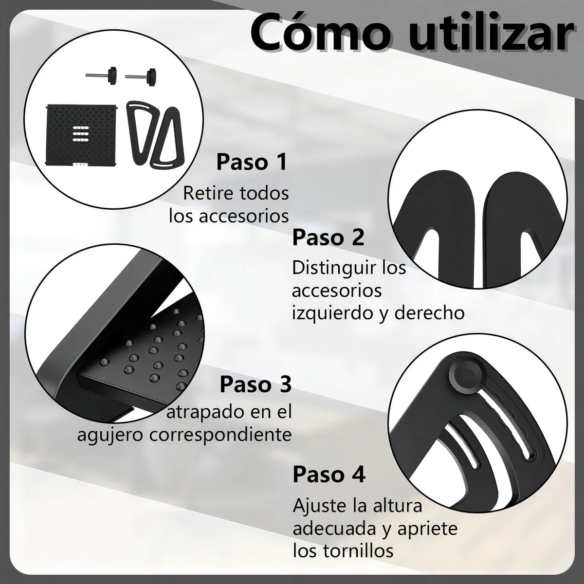 REPOSAPIES ERGONÓMICO EN 6 POSICIONES CON TEXTURA DE MASAJE Y RODILLO - COLOR NEGRO