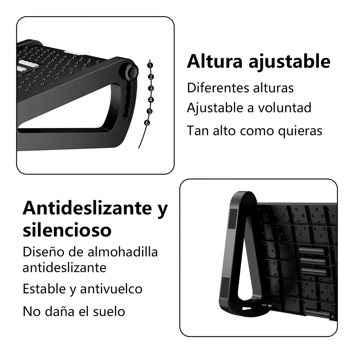 REPOSAPIES ERGONÓMICO EN 6 POSICIONES CON TEXTURA DE MASAJE Y RODILLO - COLOR NEGRO