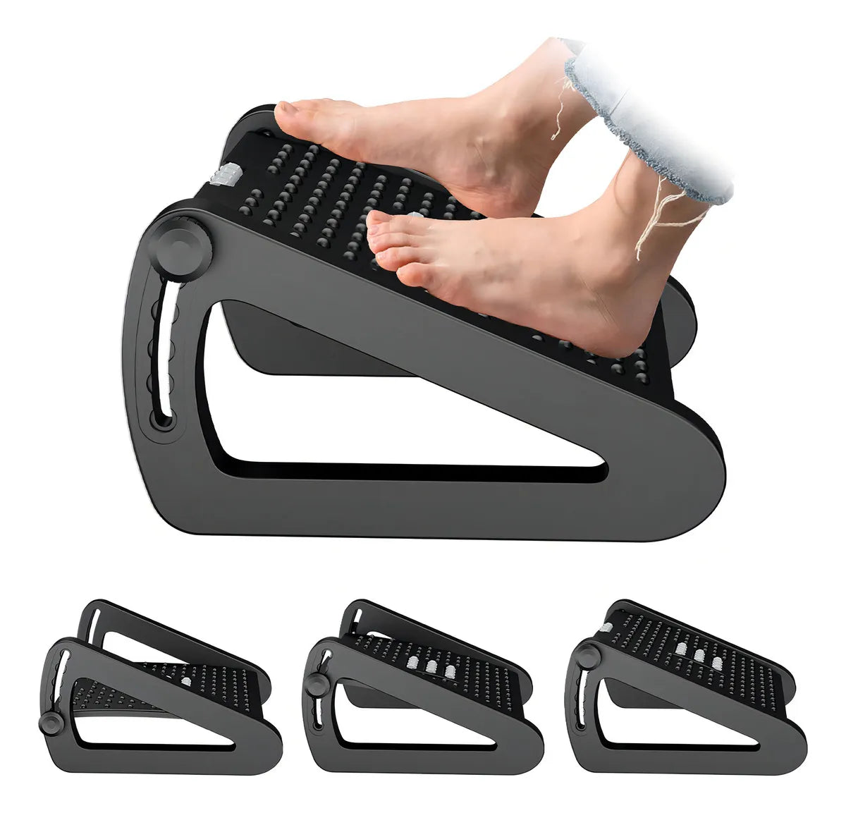 REPOSAPIES ERGONÓMICO EN 6 POSICIONES CON TEXTURA DE MASAJE Y RODILLO - COLOR NEGRO