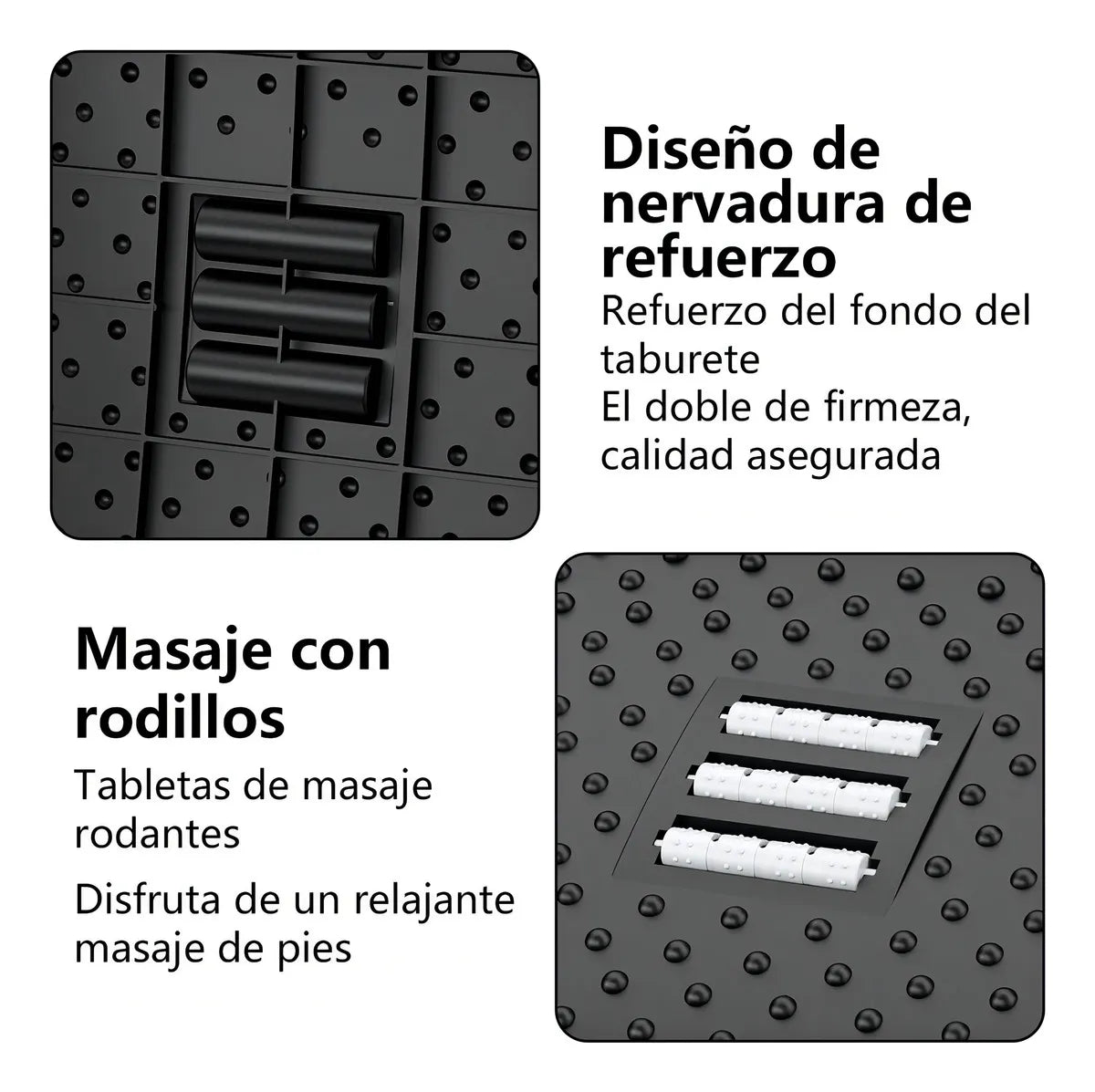 REPOSAPIES ERGONÓMICO EN 6 POSICIONES CON TEXTURA DE MASAJE Y RODILLO - COLOR NEGRO