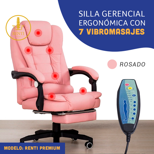 SILLA ERGONÓMICA GERENCIAL PARA OFICINA - 7 VIBROMASAJES -COLOR ROSADO