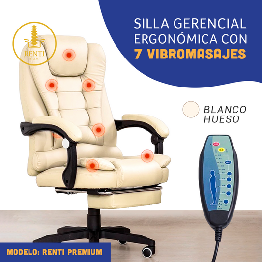 SILLA ERGONÓMICA GERENCIAL PARA OFICINA - 7 VIBROMASAJES -COLOR BLANCO HUESO