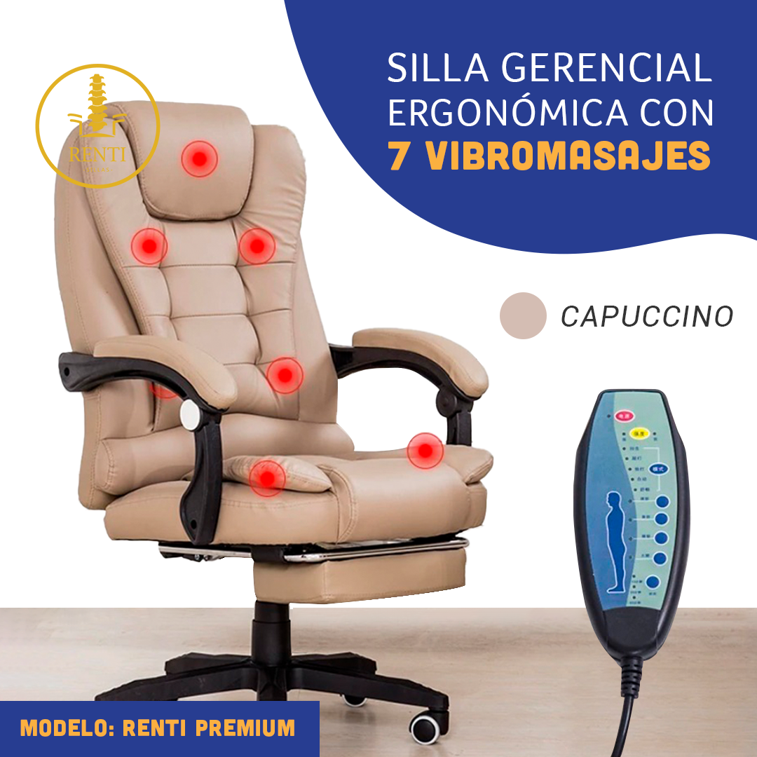 SILLA ERGONÓMICA GERENCIAL PARA OFICINA - 7 VIBROMASAJES -COLOR CAPUCCINO