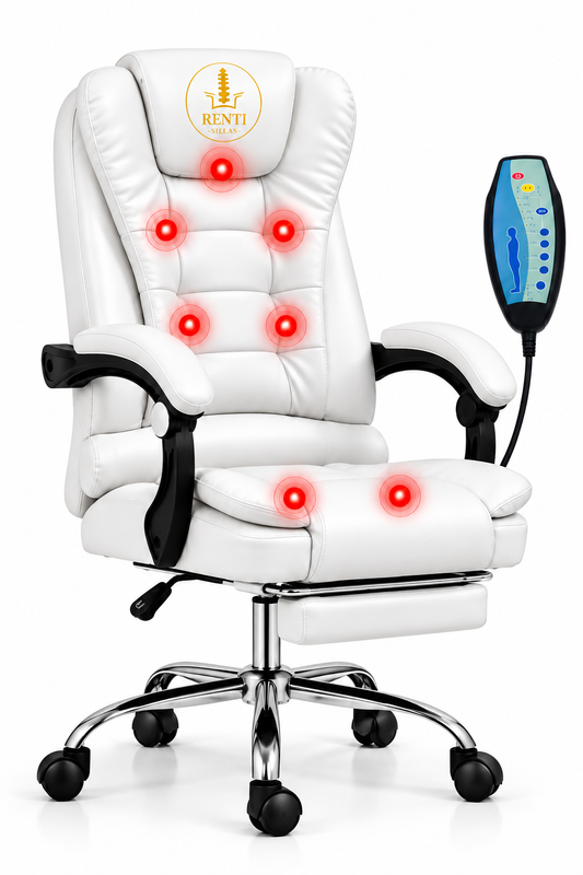 SILLA DE OFICINA ERGONÓMICA MODELO GERENCIAL  - 7 VIBROMASAJES -COLOR BLANCO
