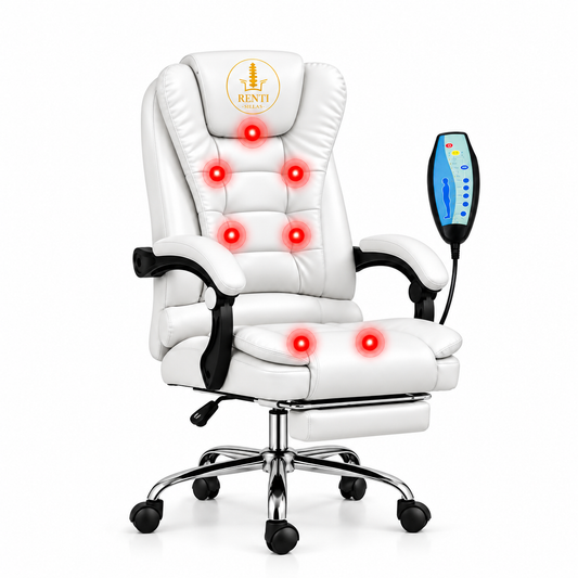 SILLA DE OFICINA ERGONÓMICA MODELO GERENCIAL  - 7 VIBROMASAJES -COLOR BLANCO