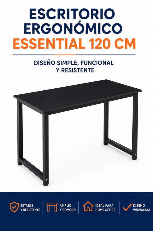 Escritorio Ergonómico Essential 120 cm con Estructura Metálica – Negro