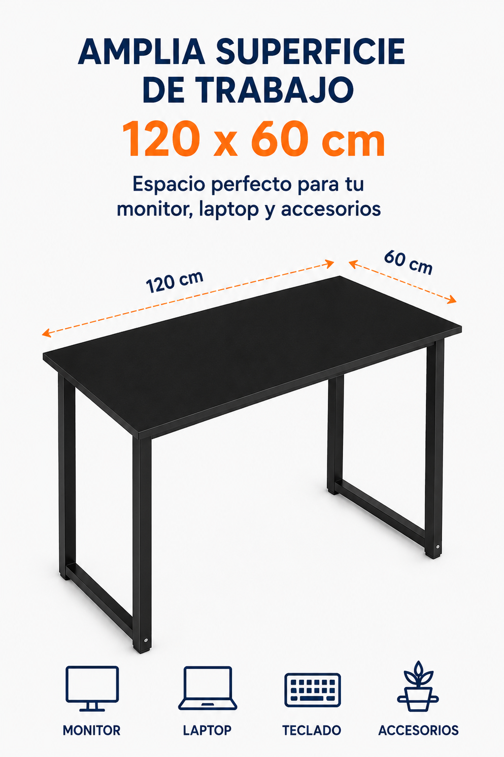 Escritorio Ergonómico Essential 120 cm con Estructura Metálica – Negro