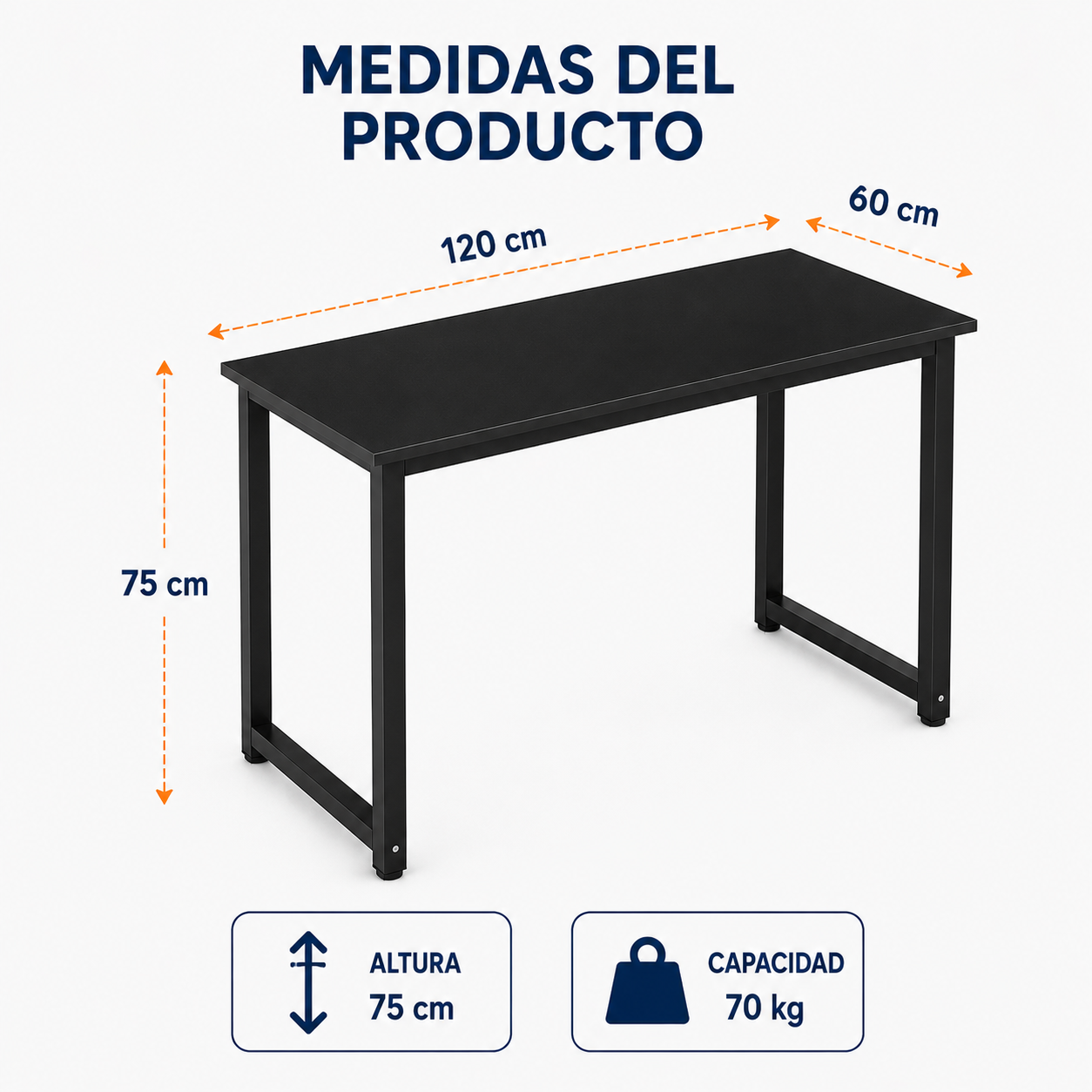 Escritorio Ergonómico Essential 120 cm con Estructura Metálica – Negro