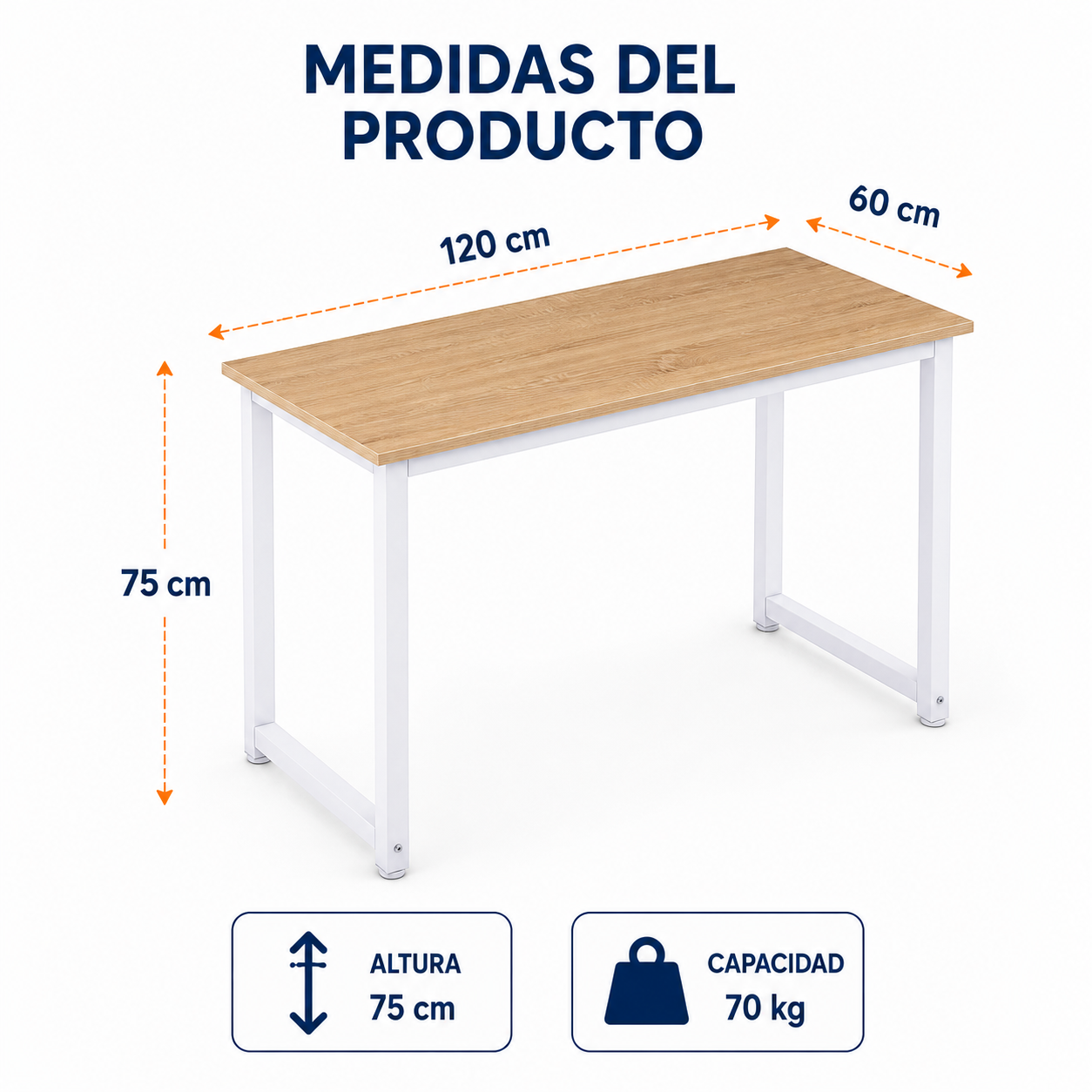 Escritorio Ergonómico Essential 120 cm con Estructura Metálica – Roble beige y blanco