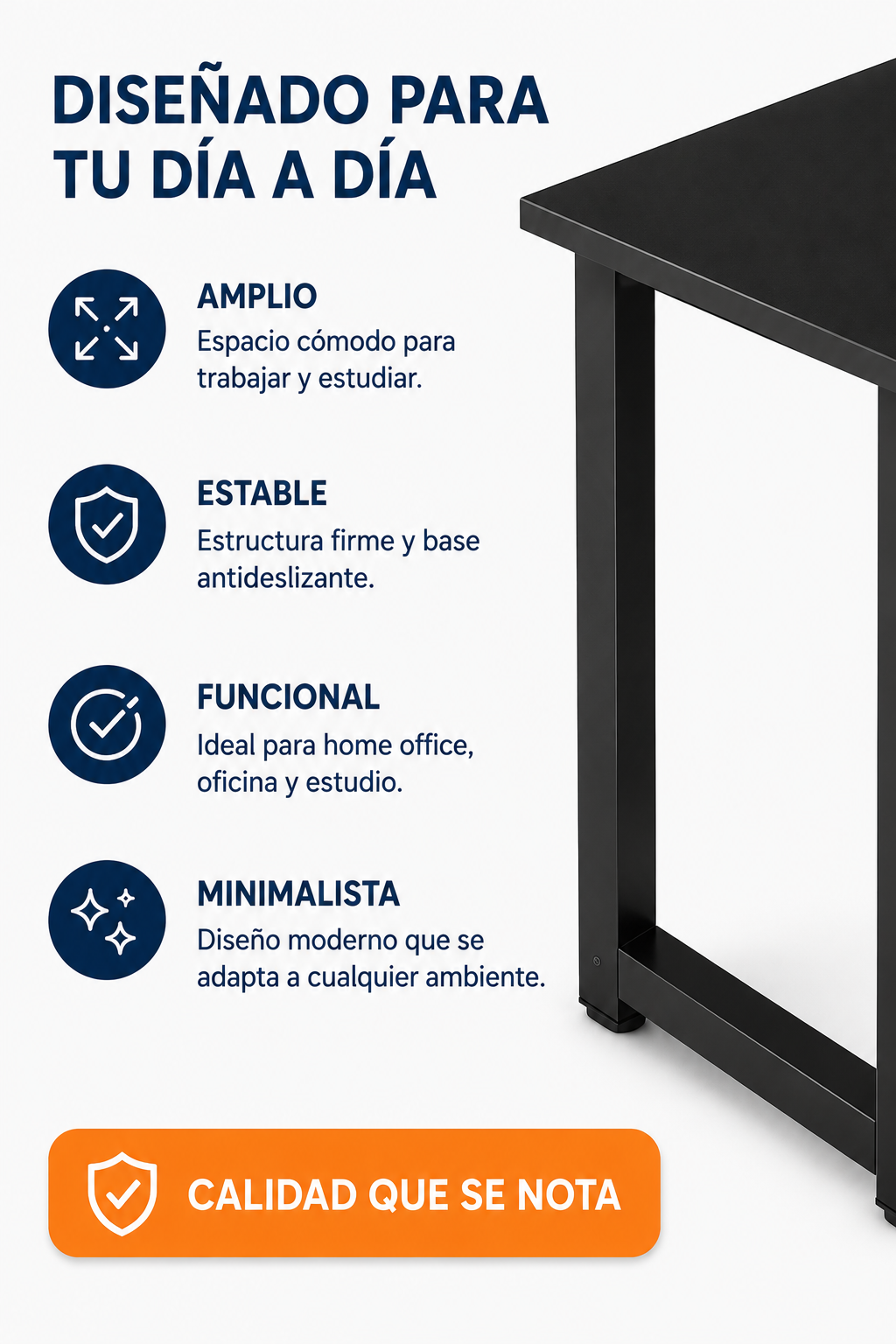 Escritorio Ergonómico Essential 120 cm con Estructura Metálica – Negro
