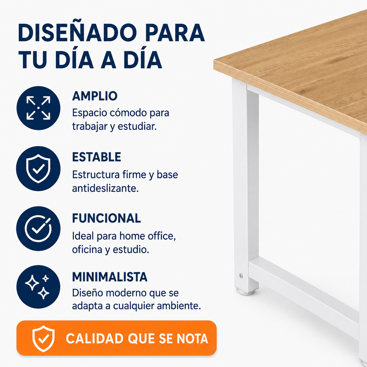 Escritorio Ergonómico Essential 120 cm con Estructura Metálica – Roble beige y blanco