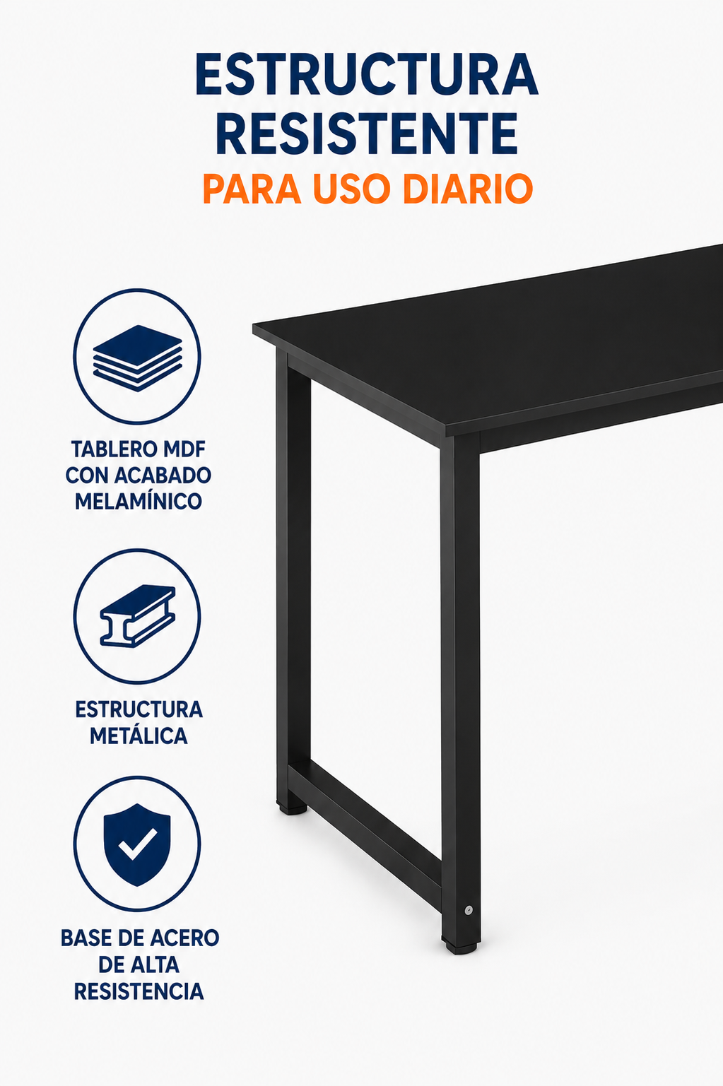 Escritorio Ergonómico Essential 120 cm con Estructura Metálica – Negro