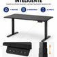 Escritorio negro con base de acero, cubierta laminada y estructura metálica