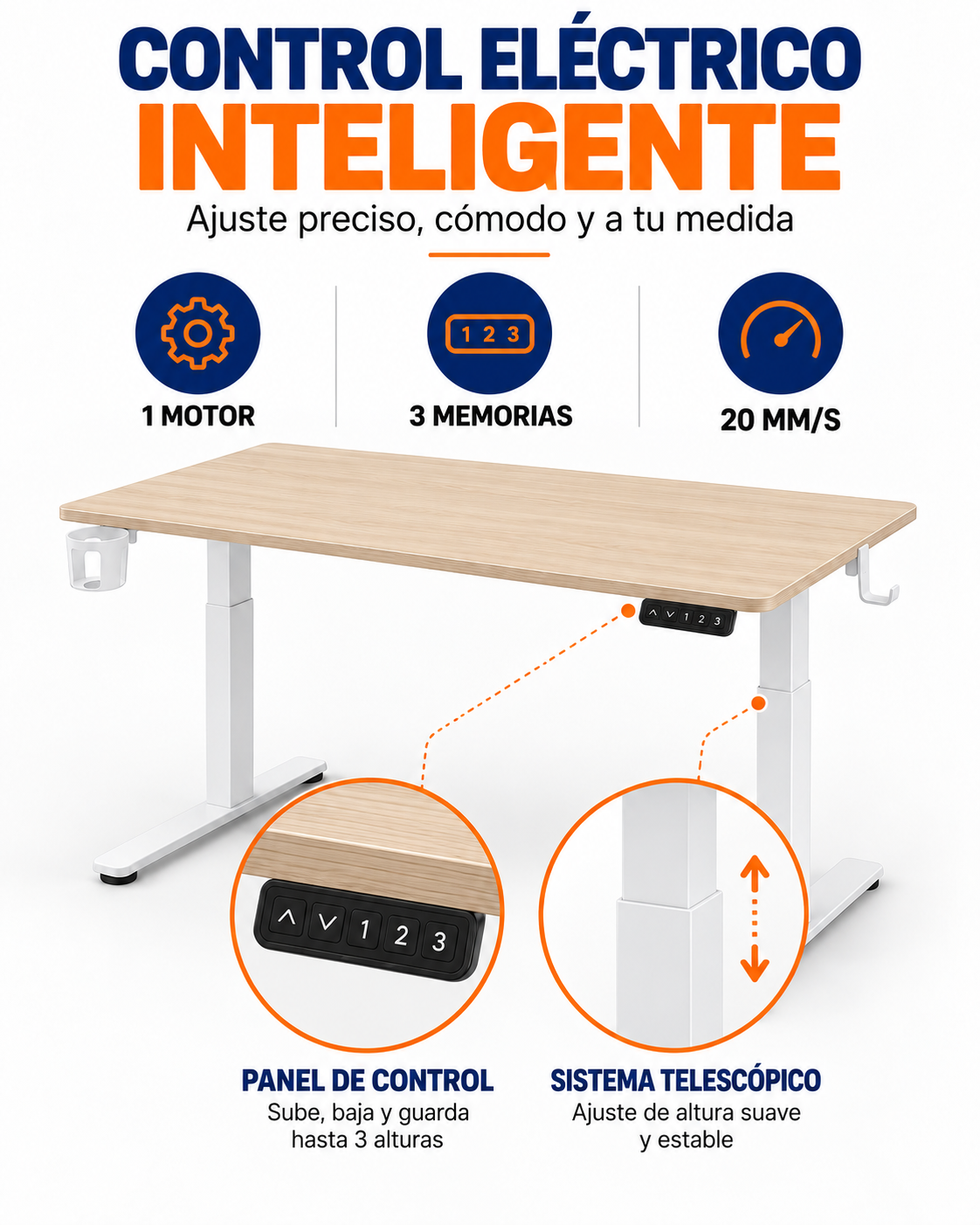 Panel de control de Stand Desk de 1 motor con 3 memorias de altura