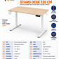 Ficha técnica de escritorio eléctrico Stand Desk 120 cm roble beige y blanco