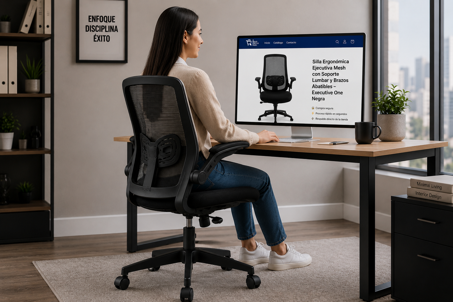 Silla Ergonómica Ejecutiva Mesh con Soporte Lumbar y Brazos Abatibles – Executive One Negra