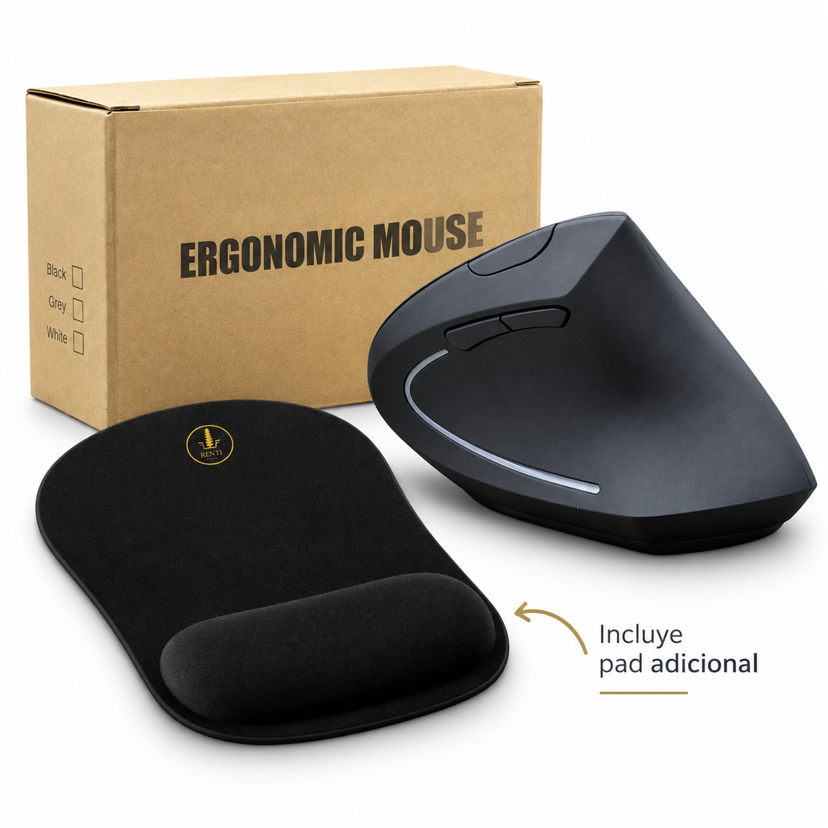 Mouse Ergonómico Vertical Inalámbrico para Diestros + Pad Memory Foam