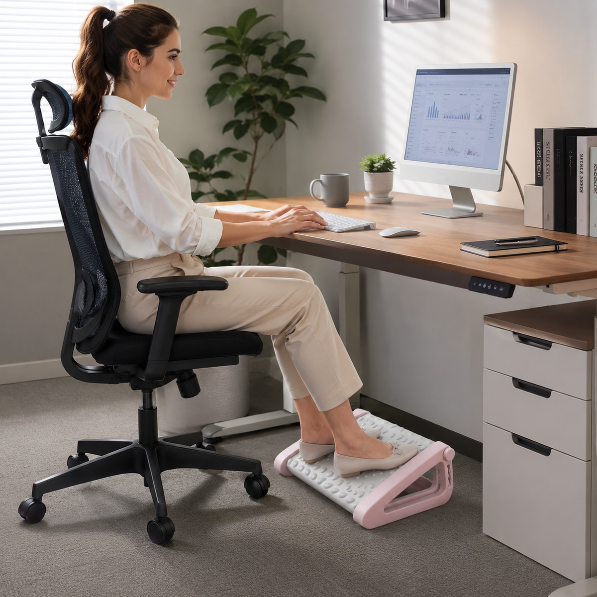 REPOSAPIES ERGONÓMICO EN 6 POSICIONES CON TEXTURA DE MASAJE Y RODILLO - COLOR ROSADO