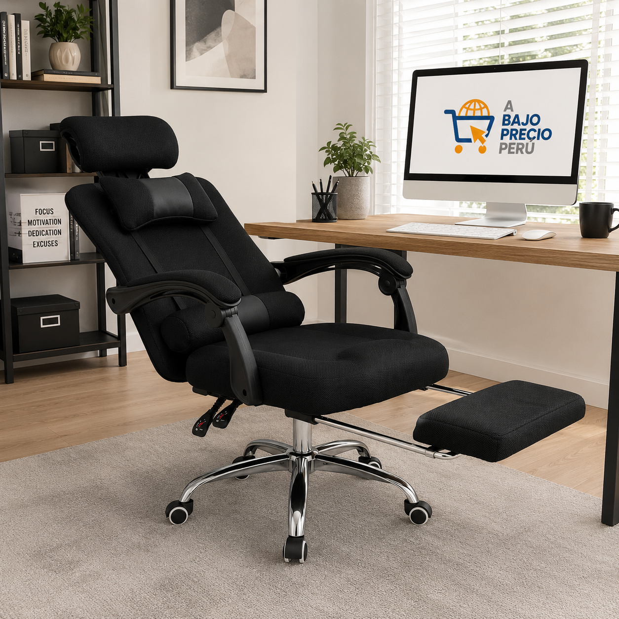 Silla ergonómica Relax Pro 135° negra con reposapiés extendible