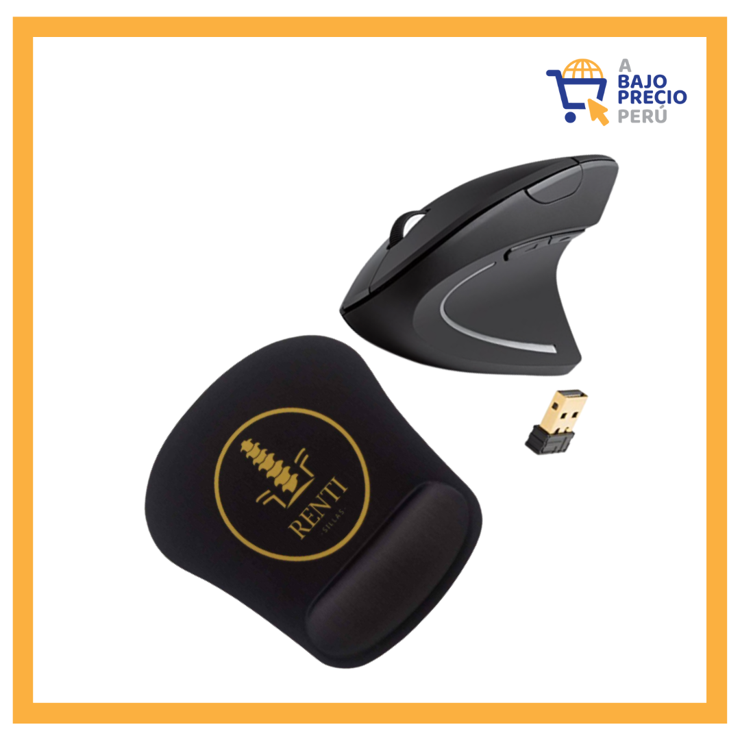 MOUSE ERGONÓMICO P/DIESTRO VERTICAL INALÁMBRICO + PAD MOUSE MEMORY FOAM GRATIS