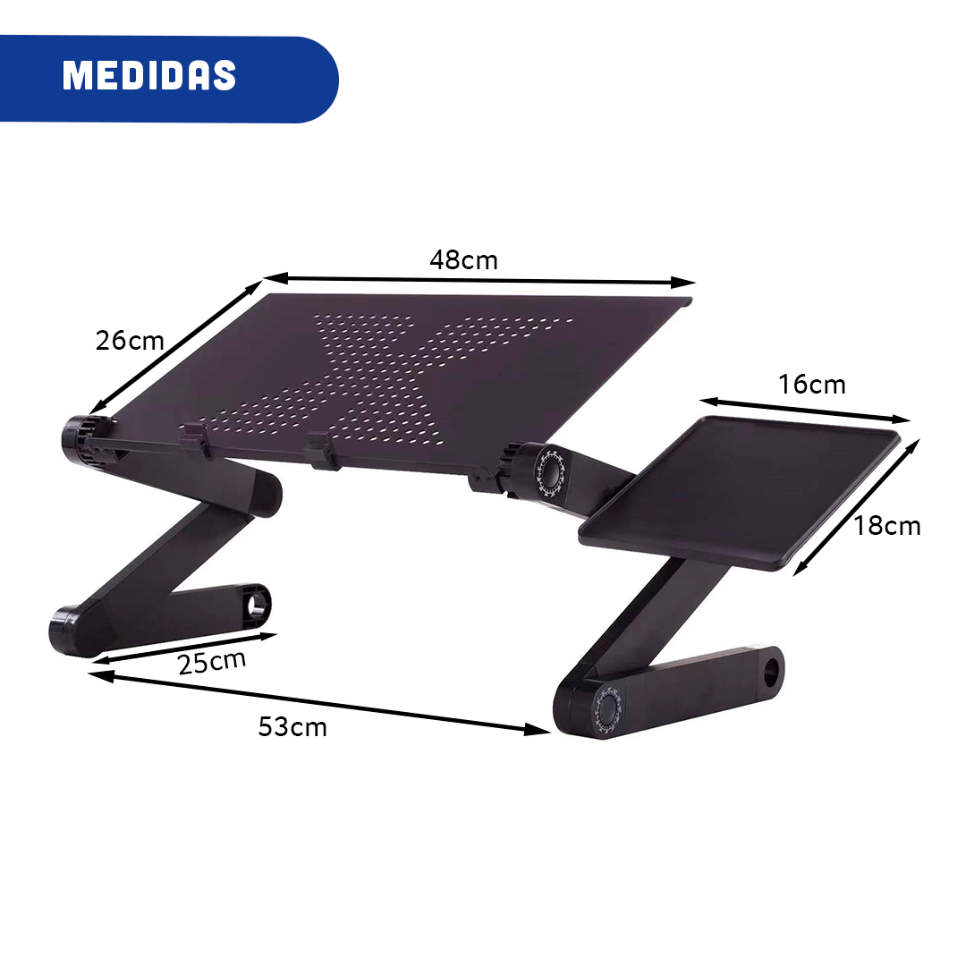 MESA PARA LAPTOP ERGONÓMICA CON COOLER Y BANDEJA PARA MOUSE, ÁNGULOS GRADUABLES